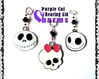 Hearing Aid Charms:  Skeleton Faces with Czech Glass and Hematite Accent Beads!  3 to choose from to mix or match!