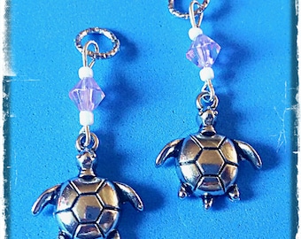 Hearing Aid Charms:  Silver Plated Turtles with glass accent beads!