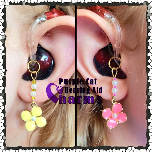 Hearing Aid Charms: Gorgeous Shiny Enamel Flowers with Czech Glass Accent Beads! Available in 2 colors to mix or match!