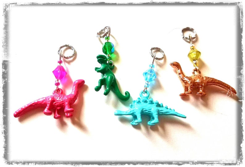 Hearing Aid Charms: 3D Dinosaurs with Czech Glass Accent Beads TRex, Stegosaurus and Brontosaurus. Each set sold separately. image 3