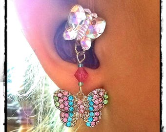 Hearing Aid Charms :  Rainbow Jeweled Butterflies with Glass Accent Heads!  ***Tube Trinkets sold separately***