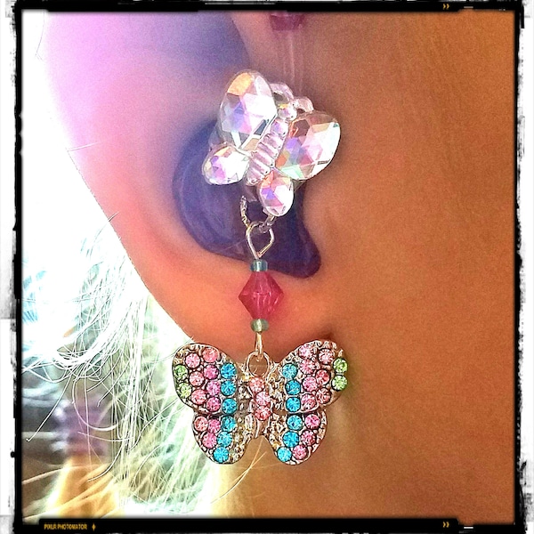 Hearing Aid Charms :  Rainbow Jeweled Butterflies with Glass Accent Heads!  ***Tube Trinkets sold separately***