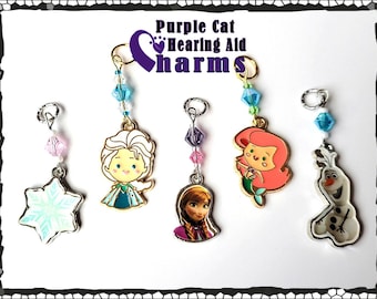 Hearing Aid Charms:  Frozen Inspired Characters with Czech Glass and Swarovski Crystal Accent Beads!  5 styles to choose from!