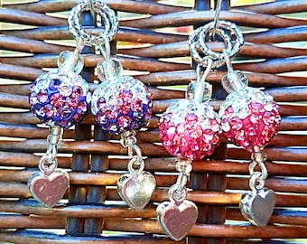 Hearing Aid Charms: Dazzling Glitter Bulbs with Silver Plated Heart Dangle and Glass Beads! Matching Mother/Daughter Set Available!