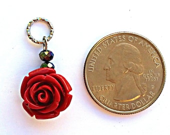 Hearing Aid Charms: Red Roses with glass accent beads!