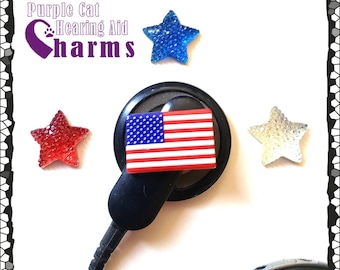 Cochlear Cuties or Hearing Aid Tube Trinkets: 4th of July Stars or American Flags!  Please select quantity 2 for a pair or mix or match!