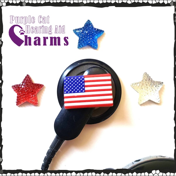 Cochlear Cuties or Hearing Aid Tube Trinkets: 4th of July Stars or American Flags!  Please select quantity 2 for a pair or mix or match!