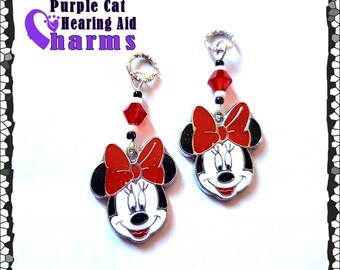 Hearing Aid Charms: Minnie Inspired Mouse with Czech Glass Accent Beads!