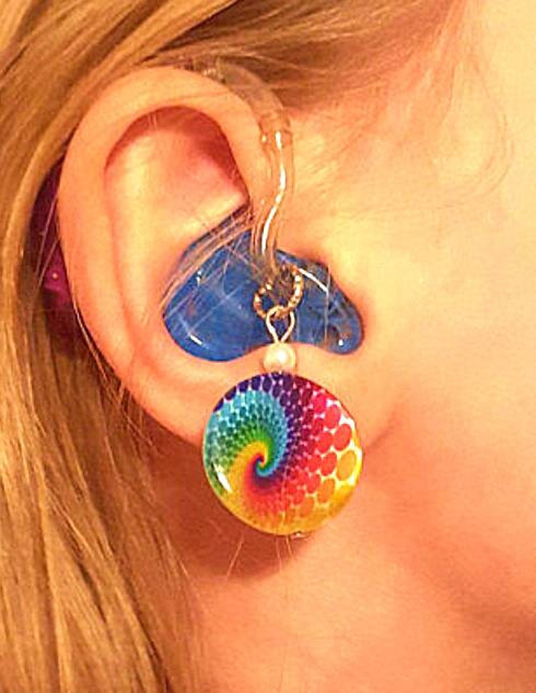 Surgical Steel Fake Plug Earrings – 8mm Round With Rainbow Clear CZ - Unisex