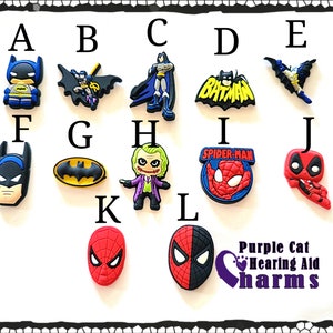 Hearing Aid Tube Trinkets or Cochlear Cuties:  Super Spider or Super Bat Inspired Cartoon Characters!  Please select quantity 2 for a pair!