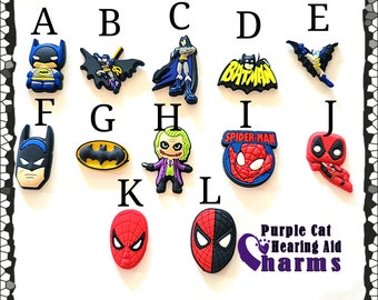 Hearing Aid Tube Trinkets or Cochlear Cuties:  Super Spider or Super Bat Inspired Cartoon Characters!  Please select quantity 2 for a pair!