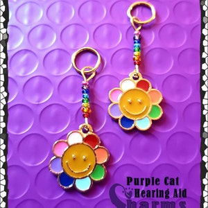 Hearing Aid Charms:  Happy Rainbow Flower with Czech Glass Accent Beads!