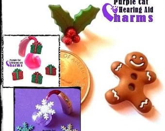 Hearing Aid Tube Trinkets or Cochlear Cuties:  Glittery Snowflakes, Gifts, Holly Berries or Gingerbread Men!  Select quantity 2 for a pair!