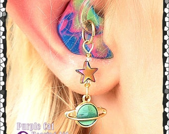 Saturn Hearing Aid Charms: Czech Glass, Star Accent