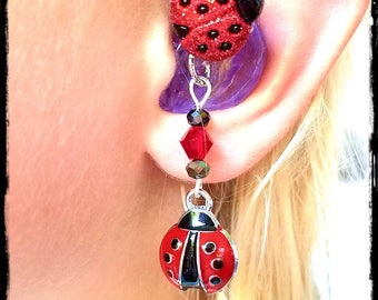 Hearing Aid Charms:  Lovely Ladybugs with Glass Accent Beads!  Also available in a Mother Daughter Set! Tube Trinkets sold separately!