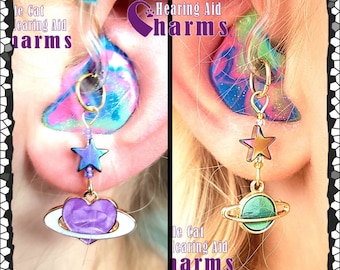 Hearing Aid Charms:  Sweet Saturns with Czech Glass and star accent beads! Each style sold separately.