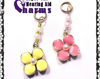 Enamel Flower Hearing Aid Charm: Czech Glass Accent Beads