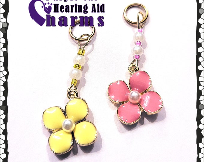 Featured listing image: Enamel Flower Hearing Aid Charm: Czech Glass Accent Beads