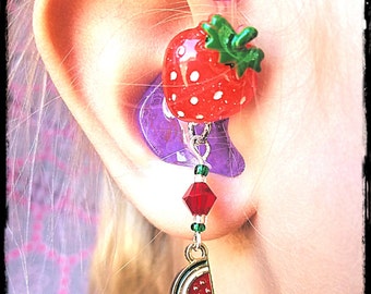 Tube Trinkets:  Sweet Red Strawberries!  Please select quantity 2 for a pair! ***Hearing Aid Charm Sold Separately***