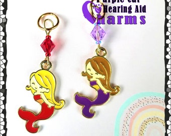 Hearing Aid Charms:  Adorable Mermaids with Czech Glass and Swarovski Crystal Accent Beads!  Available in 2 different colors to mix or match