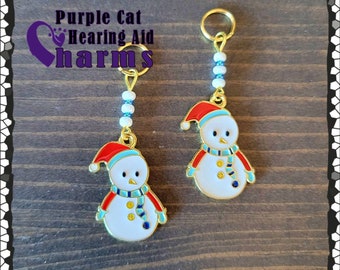 Hearing Aid Charms: Adorable Winter Snowmen with Czech Glass Accent Beads!