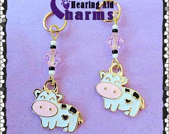 Hearing Aid Charms:  Cutest Cows with Czech Glass Accent Beads!