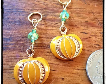Hearing Aid Charms: Plump Fall Pumpkins with Czech Glass Accent Beads!  Great for Thanksgiving or Halloween