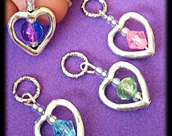 Hearing Aid Charms:  Silver Plated Hollow Hearts with Glass Accent Beads!  Also available in Matching Mother Daughter Sets!