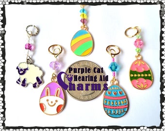 Hearing Aid Charms:  Easter Themed Charms with Czech Glass Accent Beads!  Easter Bunnies, Easter eggs, chicks and more! Styles sold separate