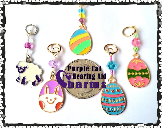 Featured listing image: Hearing Aid Charms:  Easter Themed Charms with Czech Glass Accent Beads!  Easter Bunnies, Easter eggs, chicks and more! Styles sold separate