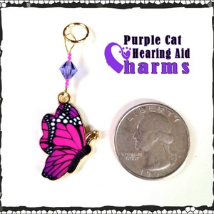 Hearing Aid Charms: Bright and Vibrant Rainbow or Pink and Purple Butterflies with Czech Glass and Swarovski Crystal Accent Beads image 6