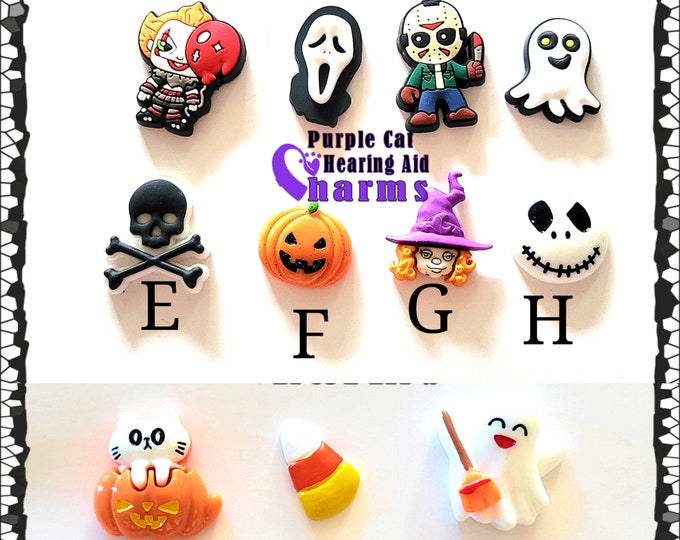 Featured listing image: Halloween Hearing Aid Tube Trinkets: Jack-o-Lantern, Skellington, Bats