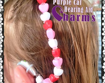 Heart Hearing Aid, Cochlear hair clip retainers made with Acrylic Beads!  Please select quantity 2 for a pair!