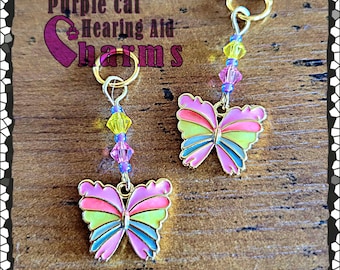 14k Gold Plated Rainbow Butterfly Hearing Aid Charms with Czech Glass Accent Beads!