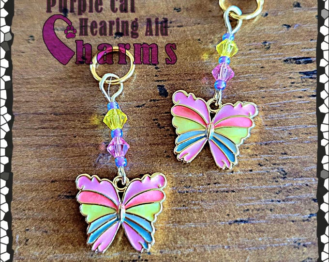 Featured listing image: 14k Gold Plated Rainbow Butterfly Hearing Aid Charms with Czech Glass Accent Beads!