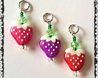 Hearing Aid Charms:  Sweet Pearlescent Strawberries with Glass Accent Beads!