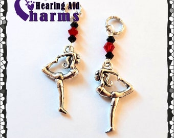 Hearing Aid Charms:  Silver Plated Gymnastic Gymnasts with Czech Glass and Swarovski Crystal Accent Beads!