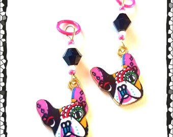 Hearing Aid Charms:  Colorful Boston Terrier Dogs with Czech Glass Accent Beads!