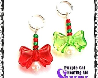 Hearing Aid Charms:  Red or Green Christmas Bows!  (Also available in a matching Mother Daughter Set)