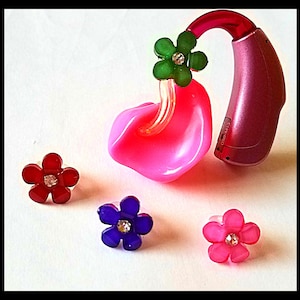 Hearing Aid Tube Trinkets: Petite Jeweled Flowers. Available in 4 great colors Please select quantity 2 for a pair image 3