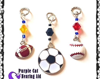 Hearing Aid Charms:  Football, Baseball or Soccer Balls with Czech Glass Accent Beads!  Personalize with you team colors!