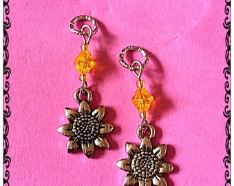 Hearing Aid Charms:  Silver Sunflowers with orange and gold glass accent beads!