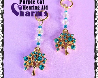 Hearing Aid Charms: Beautiful Blue Jeweled Trees with Czech Glass Accent Beads!