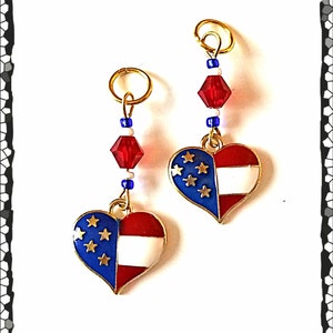Hearing Aid Charms:  Patriotic American Flag Hearts with Glass Accent Beads!  Also available in matching Mother Daughter Sets!