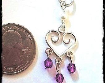 Hearing Aid Charms: Elegant Silver Heart Chandeliers with Czech Glass Accent Beads  (also available in matching Mother Daughter Sets)!