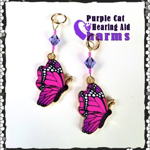 Hearing Aid Charms: Bright and Vibrant Rainbow or Pink and Purple Butterflies with Czech Glass and Swarovski Crystal Accent Beads image 5
