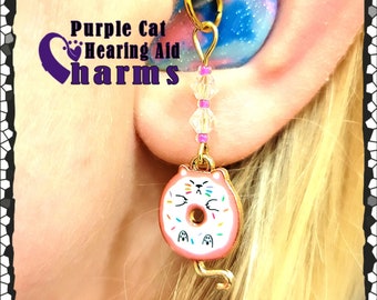 Hearing Aid Charms:  Cute Cat/Donuts with Czech Glass Accent Beads!  Available in 3 styles to mix or match!