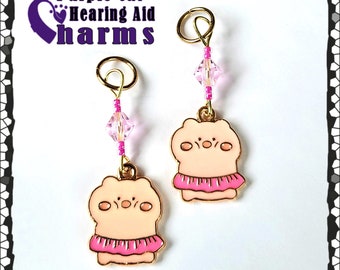 Hearing Aid Charms:  Pretty Pink Ballerina Pigs with Czech Glass Accent Beads!