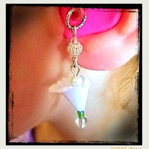 Hearing Aid Charms:  Lily Blooms with Glass Pearl Centers and Glass and Silver Plated Accent Beads!  Mother/Daughter Sets Also Available!