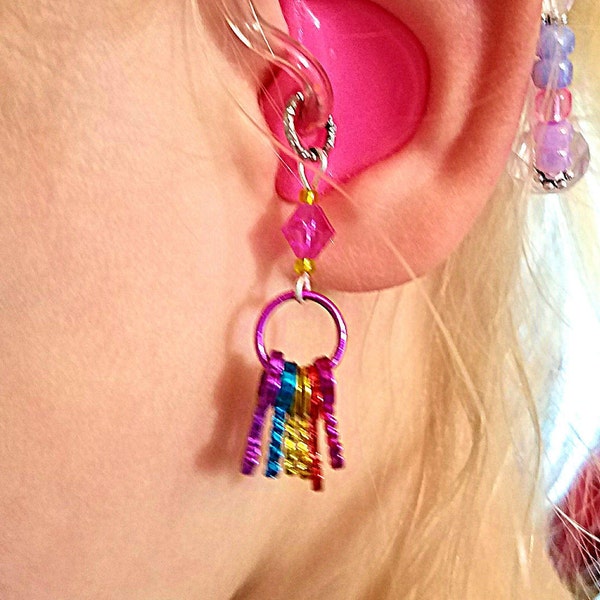 Hearing Aid Charms:  Awesome Metallic Rainbow Key Rings with Glass Accent Beads!